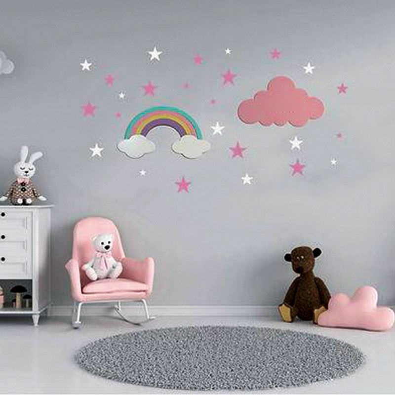 Décoration Murale en Bois - Thème "Ciel Étoilé et Arc-en-ciel" chambre bébé