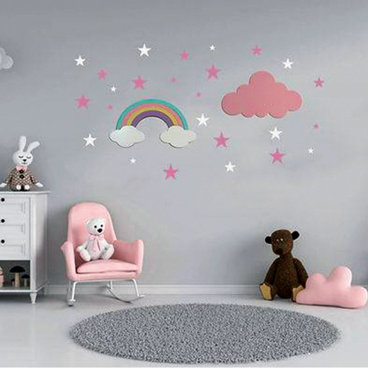 Décoration Murale en Bois - Thème "Ciel Étoilé et Arc-en-ciel" chambre bébé