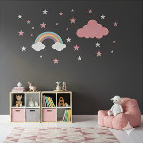 Décoration Murale en Bois - Thème "Ciel Étoilé et Arc-en-ciel" chambre bébé